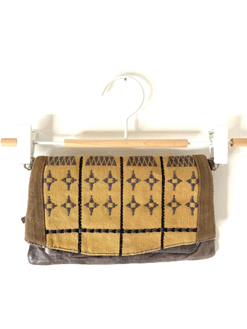 Free People Goat Leather Tribal Woven Foldover Clutch Boho Artisan Bag